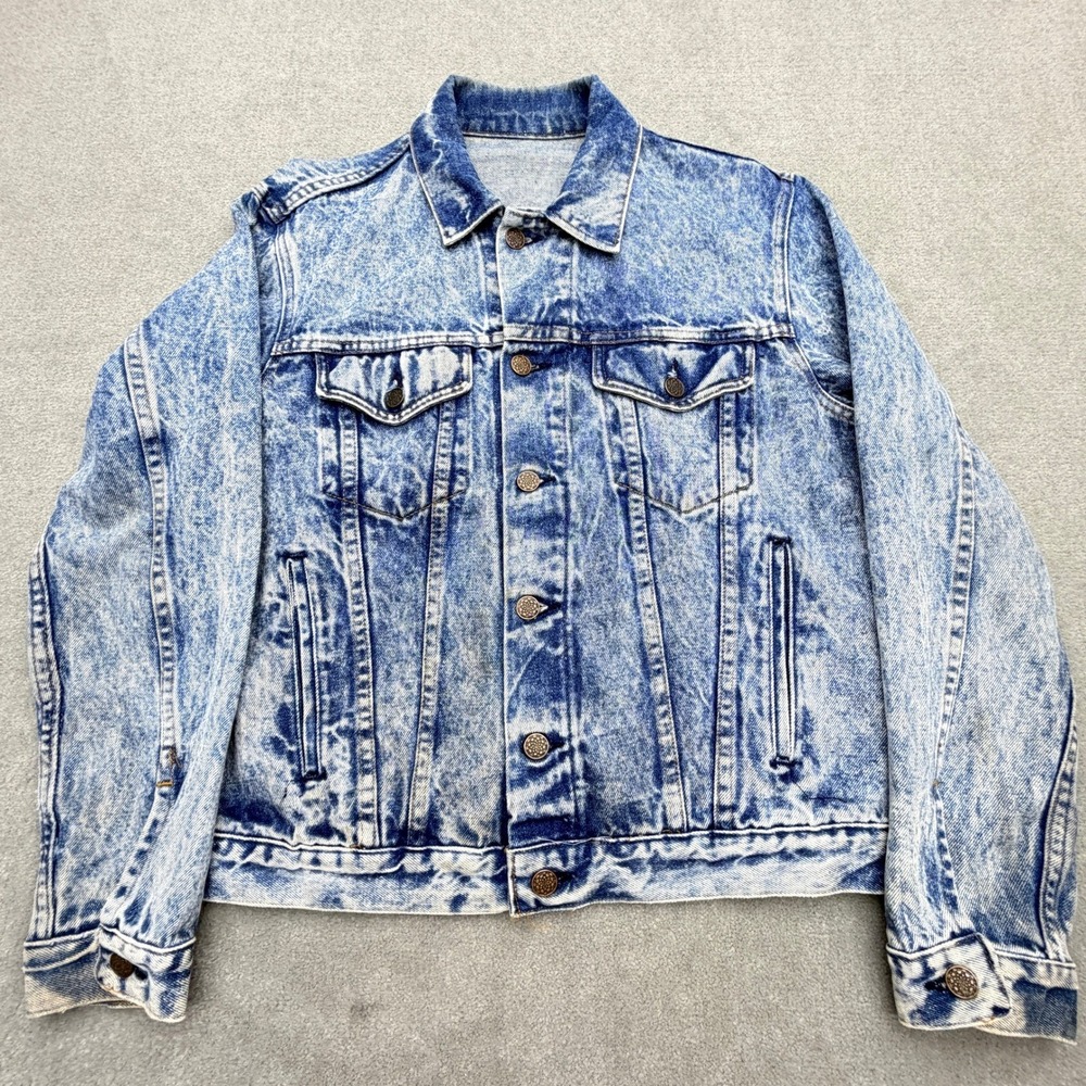 Vintage Acid Wash Denim Trucker Jacket Blue Stone Wash Womens Large XL No Tags